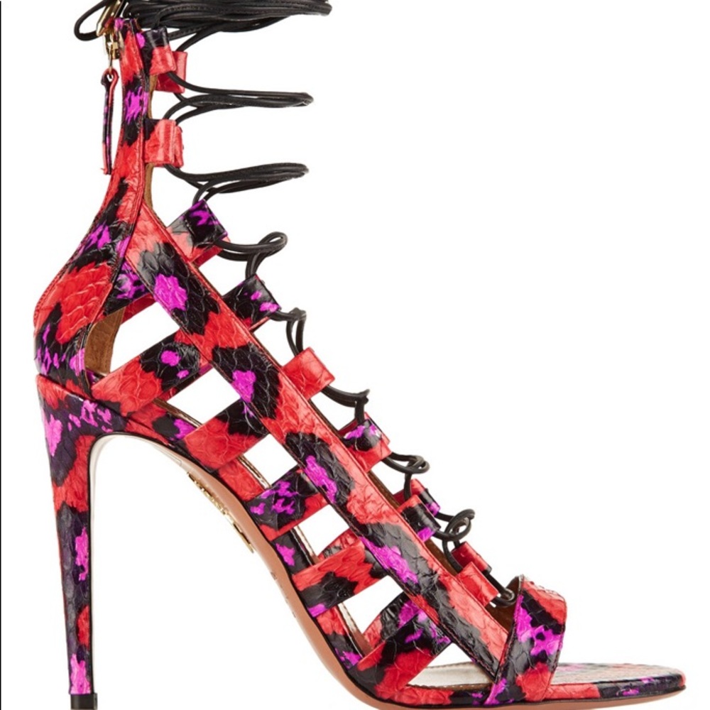 Multi Colored Python Cut Out Sandal Heels - image 1